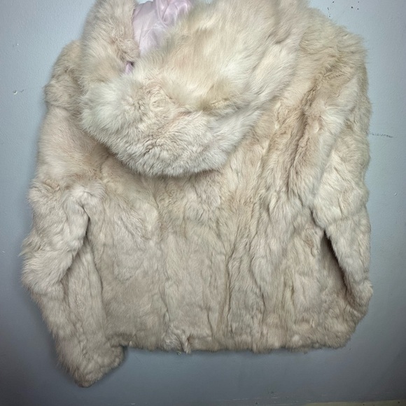 Rose pink real rabbit fur hooded jacket - Picture 2 of 3